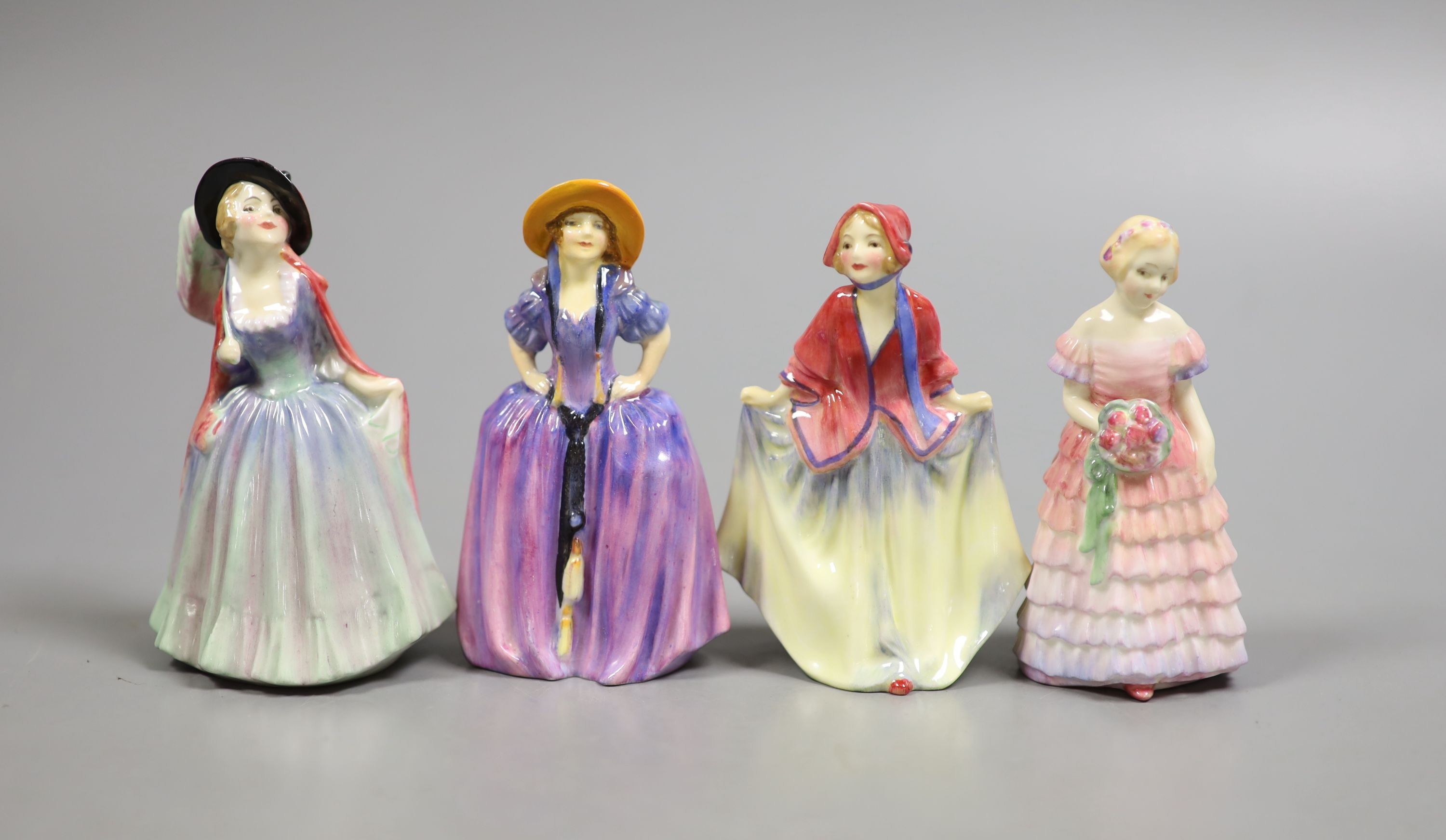 Four M series Royal Doulton figurines: Sweet Rose M27, Bridesmaid RN7600076 Patricia RN755478, Mirabel RN 80934